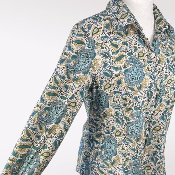 Old Navy Paisley Button Front Shirt Long Sleeve Blue Green Small - Picture 7 of 9